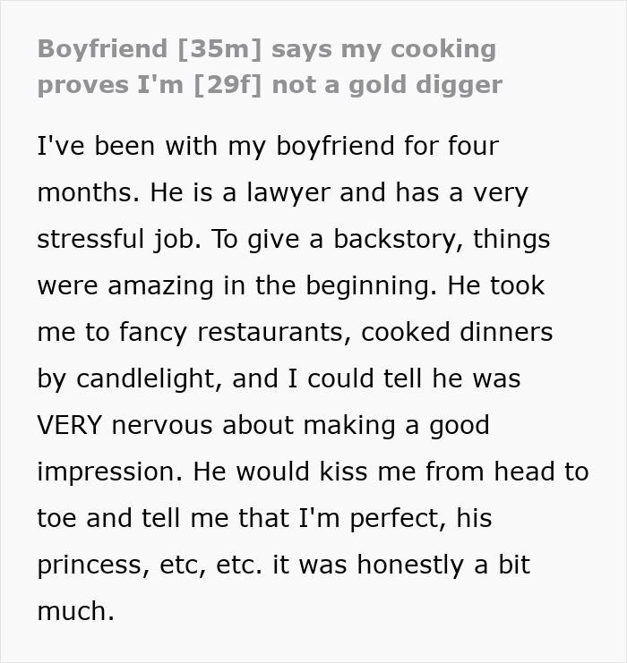 Boyfriend Fears Golddiggers, Says That As Long As She Cooks She’s Not One: “Started To Get Weird”