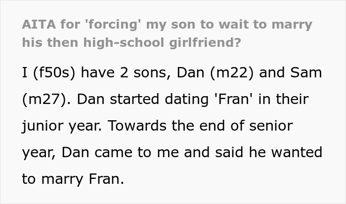 Mom Urges Son Not To Marry GF Straight After High School, GF-Turned-Fiancée Holds A Grudge For Years Mom Urges Son Not To Marry GF Straight After High School, GF-Turned-Fiancée Holds A Grudge For Years
