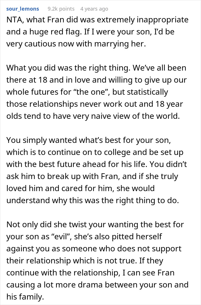 Mom Urges Son Not To Marry GF Straight After High School, GF-Turned-Fiancée Holds A Grudge For Years Mom Urges Son Not To Marry GF Straight After High School, GF-Turned-Fiancée Holds A Grudge For Years