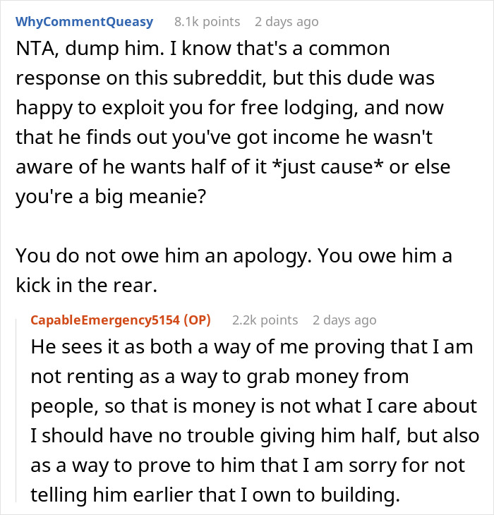 Guy Learns That His Girlfriend Is A Landlord, Demands Half Of Her Profits Guy Learns That His Girlfriend Is A Landlord, Demands Half Of Her Profits