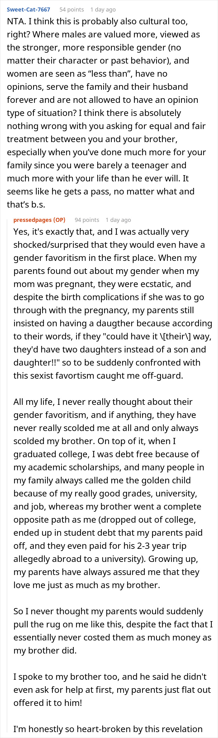 Biased Parents See It As “Duty” To Help Their Son With $30k For Home, Refuse To Help Daughter In The Same Way Biased Parents See It As “Duty” To Help Their Son With $30k For Home, Refuse To Help Daughter In The Same Way