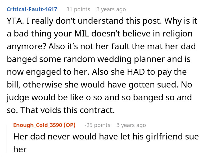 MIL Admits She Paid Wedding Planner Who Slept With Her Dad, Family Demands She Gets Kicked Out