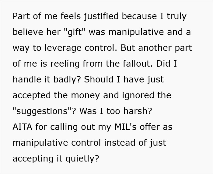 Woman Snaps At MIL, Says Her &ldquo;Generous&rdquo; Gift Was Actually A Manipulative Way To Control Her Life