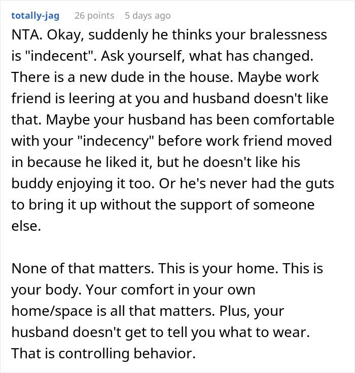 Woman Never Wears A Bra At Home, It Suddenly Starts Bothering Her Husband