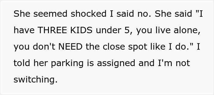 New Neighbor Eyes Person’s Parking Place, Hijacks It Even After They Refuse To Switch Spots