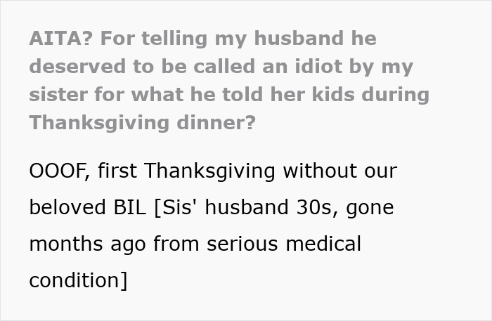 Guy Says The Absolute Wrong Thing About Late BIL At Thanksgiving, Traumatizes Kids And Plays Dumb