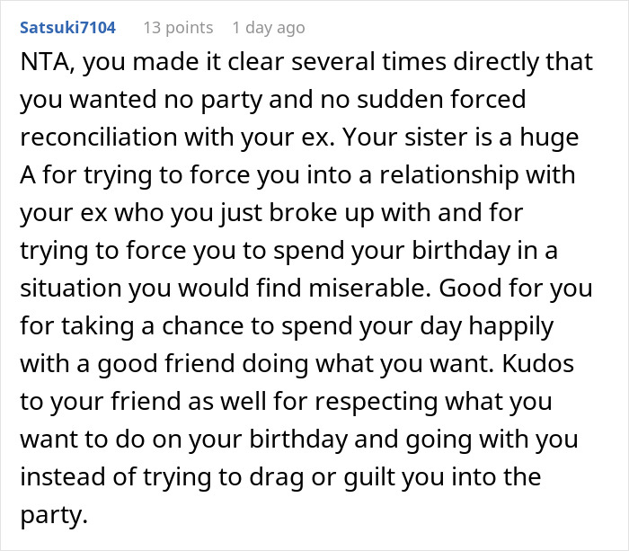 Woman Blasted For Skipping Her Birthday Party Sister Organized Because Her Ex Was Invited Woman Blasted For Skipping Her Birthday Party Sister Organized Because Her Ex Was Invited