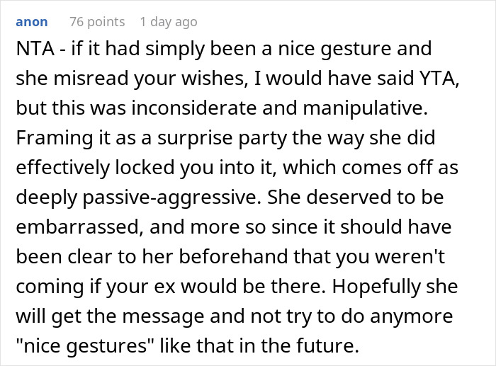 Woman Blasted For Skipping Her Birthday Party Sister Organized Because Her Ex Was Invited Woman Blasted For Skipping Her Birthday Party Sister Organized Because Her Ex Was Invited