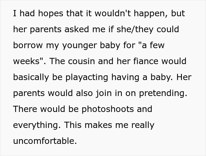 Cousin With Cancer Wants To Borrow Baby To Experience Motherhood: “It’s Really Creepy” Cousin With Cancer Wants To Borrow Baby To Experience Motherhood: “It’s Really Creepy”