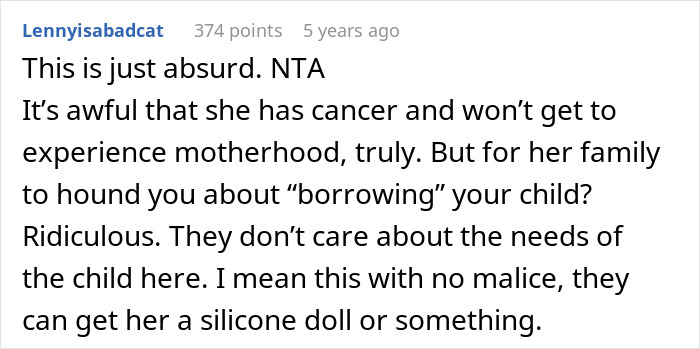 Cousin With Cancer Wants To Borrow Baby To Experience Motherhood: “It’s Really Creepy” Cousin With Cancer Wants To Borrow Baby To Experience Motherhood: “It’s Really Creepy”