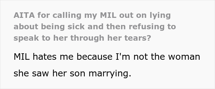 Woman Calls Out MIL For Pretending To Be Ill, Major Drama Sparks: “I Could Just Hear MIL Shrieking” Woman Calls Out MIL For Pretending To Be Ill, Major Drama Sparks: “I Could Just Hear MIL Shrieking”