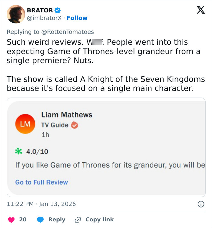 Fans Divided Over A Knight Of The Seven Kingdoms Rotten Tomatoes Rating Amid First Reviews