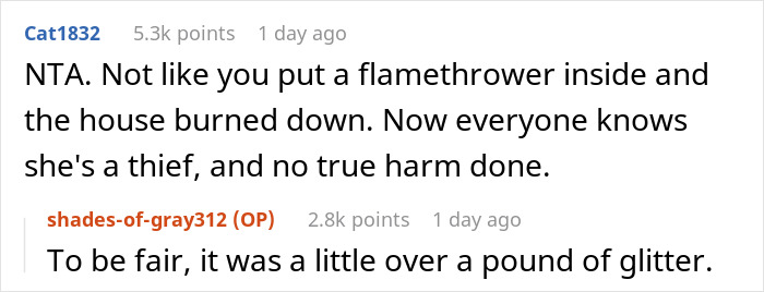 Woman’s House Is Flooded With Glitter After She Steals A Gift With A Hidden Surprise, Demands Compensation