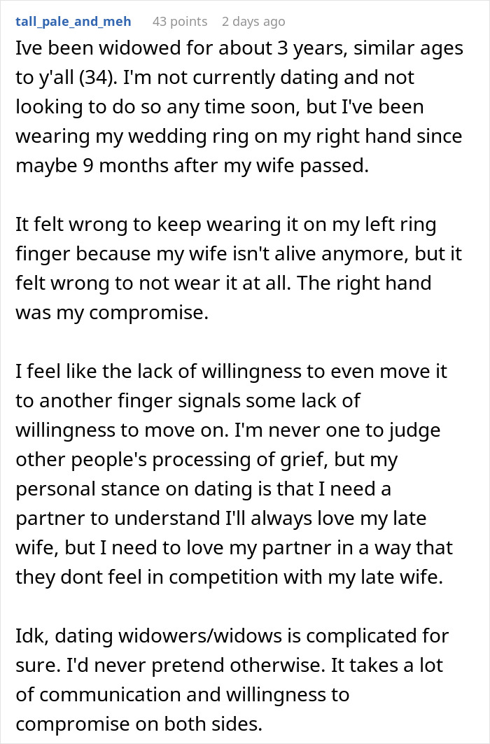 Woman Gets A Brutal Reality Check After Asking Widower Boyfriend To Take Off His Wedding Ring