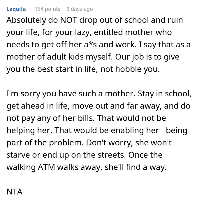 Woman Who Hasn&rsquo;t Worked Since 2006 Demands That Child Drop Out Of College To Pay Her Bills