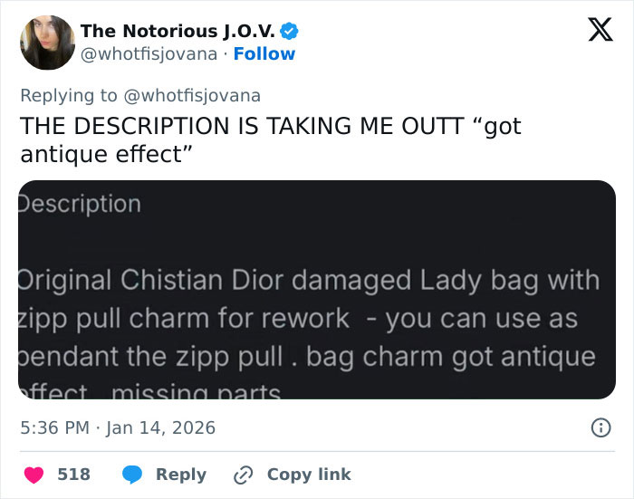 &ldquo;It&rsquo;s Cremated&rdquo;: Unhinged Vinted Listing For A Dior Handbag Goes Viral &mdash; And People Can&rsquo;t Keep It Together