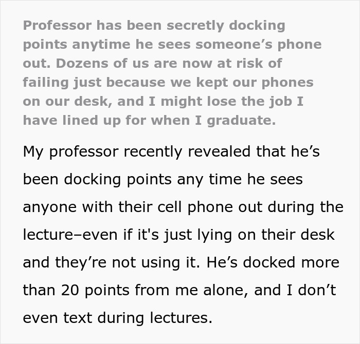 Students Push Back After Professor Enforces Phone Rule Without Warning: “I’m At Risk Of Failing This Class”