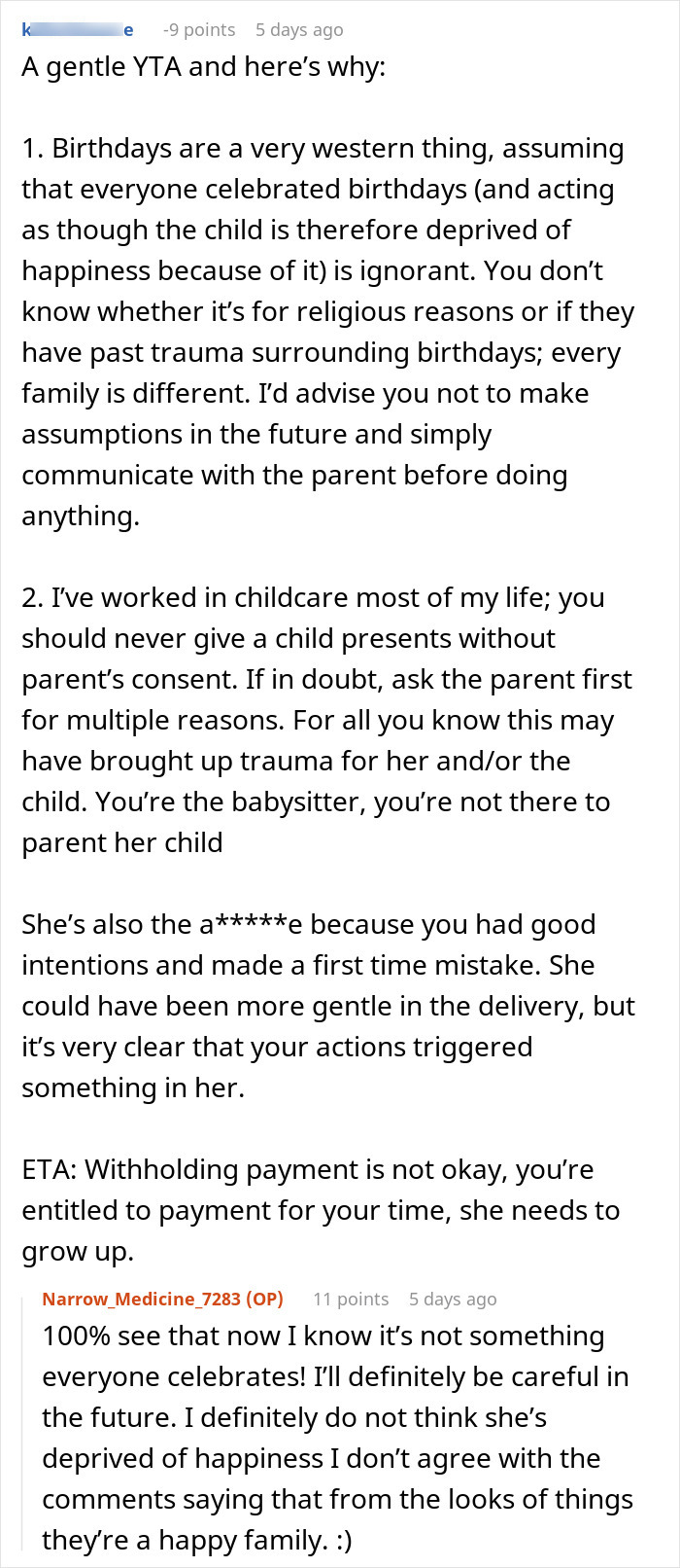 Drama Ensues When A Babysitter Got A Child A Birthday Gift In A “No Birthday” Family