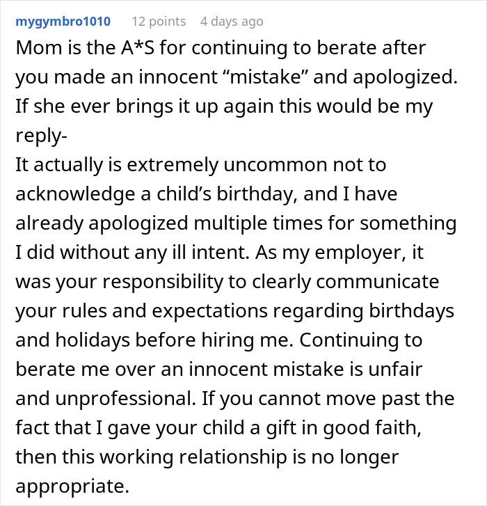 Drama Ensues When A Babysitter Got A Child A Birthday Gift In A “No Birthday” Family