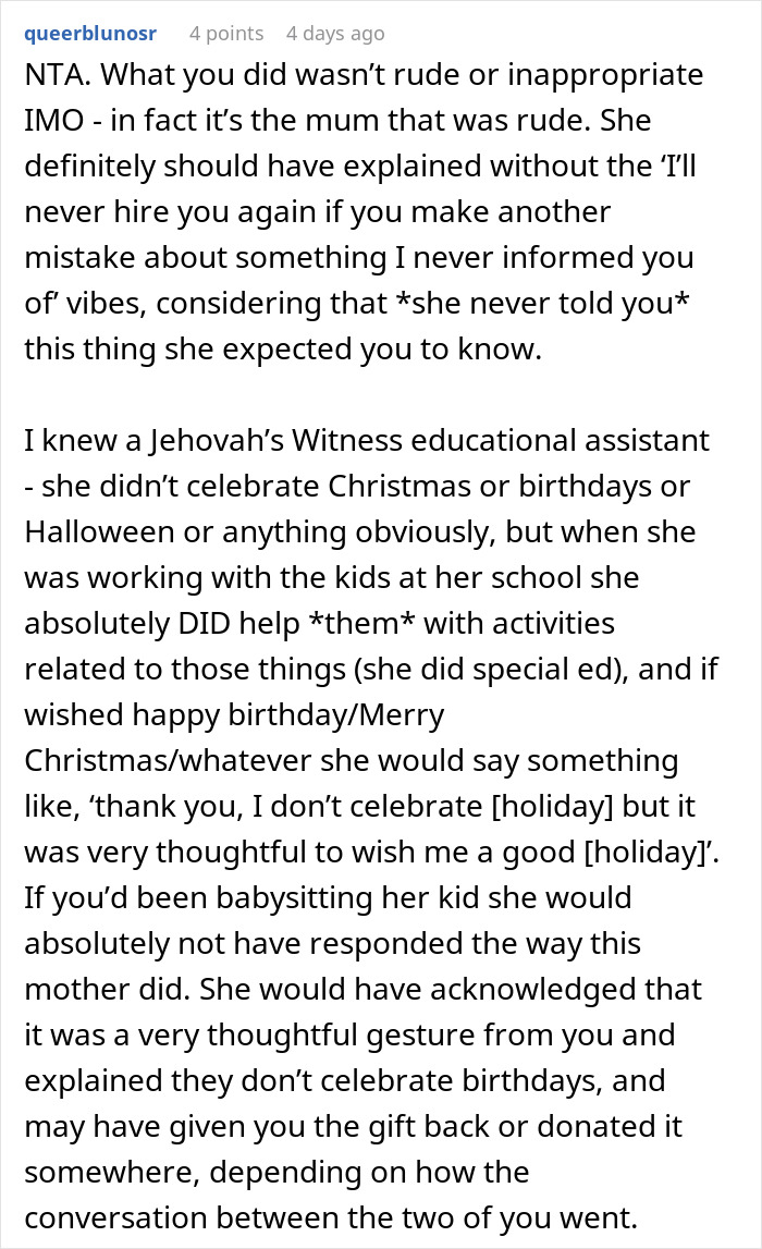 Drama Ensues When A Babysitter Got A Child A Birthday Gift In A “No Birthday” Family