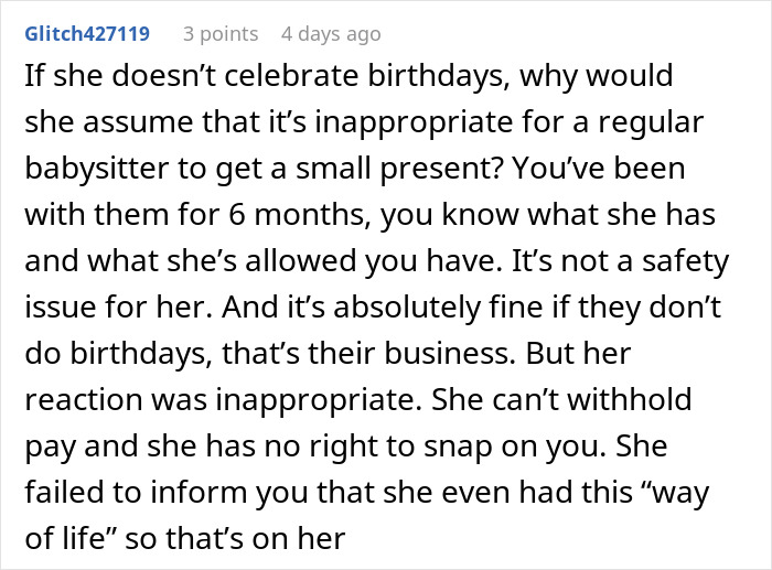 Drama Ensues When A Babysitter Got A Child A Birthday Gift In A “No Birthday” Family