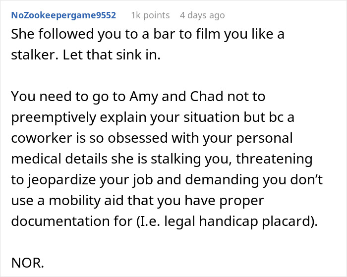 “She’s Insane”: Woman Films Her Coworker After Work To Try To Prove That She’s Not Actually Disabled “She’s Insane”: Woman Films Her Coworker After Work To Try To Prove That She’s Not Actually Disabled