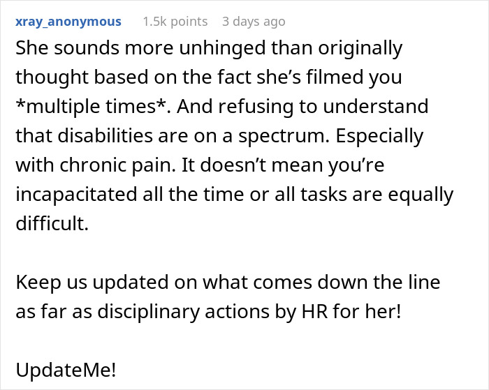 “She’s Insane”: Woman Films Her Coworker After Work To Try To Prove That She’s Not Actually Disabled “She’s Insane”: Woman Films Her Coworker After Work To Try To Prove That She’s Not Actually Disabled