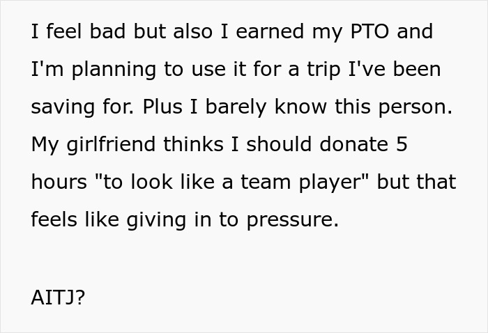 Coworkers Try To Shame Guy Into Donating PTO To Colleague, He Says No And Keeps Counting His Days