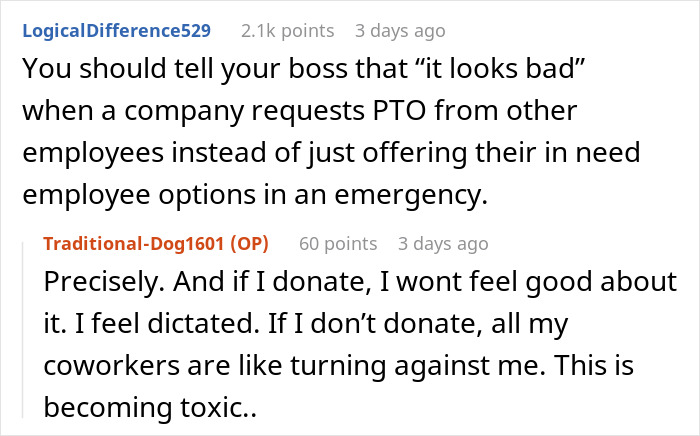 Coworkers Try To Shame Guy Into Donating PTO To Colleague, He Says No And Keeps Counting His Days