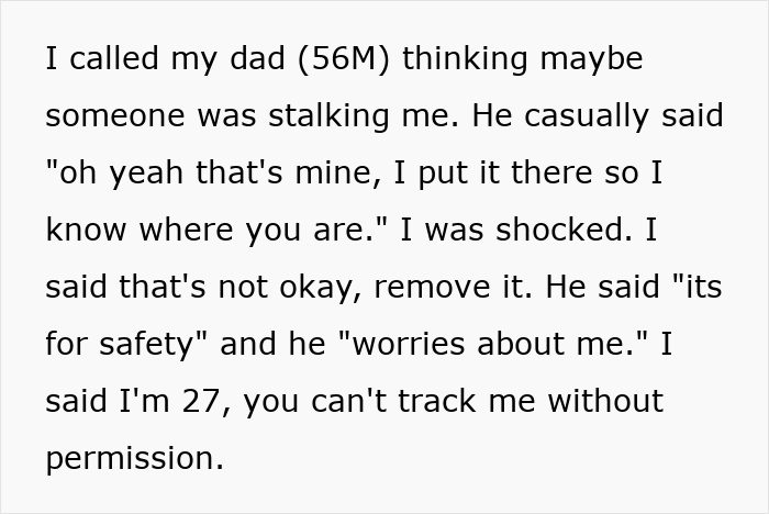 Man Upset 27YO Son Won’t Let Him Track His Car With An AirTag “For Safety” Man Upset 27YO Son Won’t Let Him Track His Car With An AirTag “For Safety”