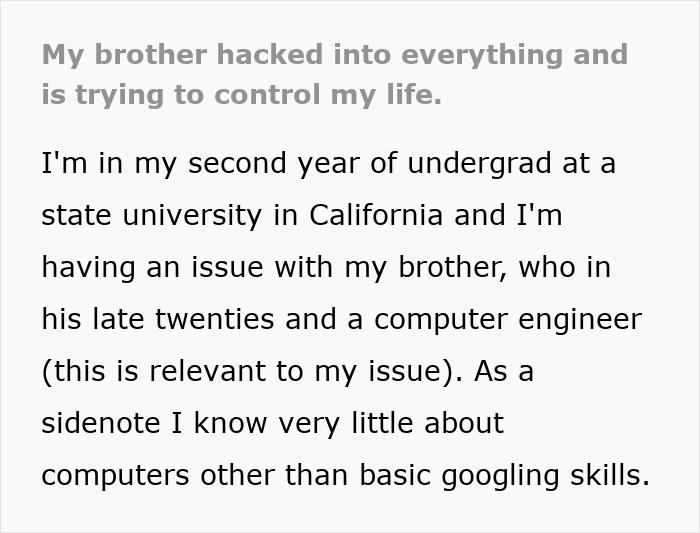 “Worst Day Of My Life”: Brother’s Stalker Tendencies Drive Woman To Lose College, Job, And Sanity