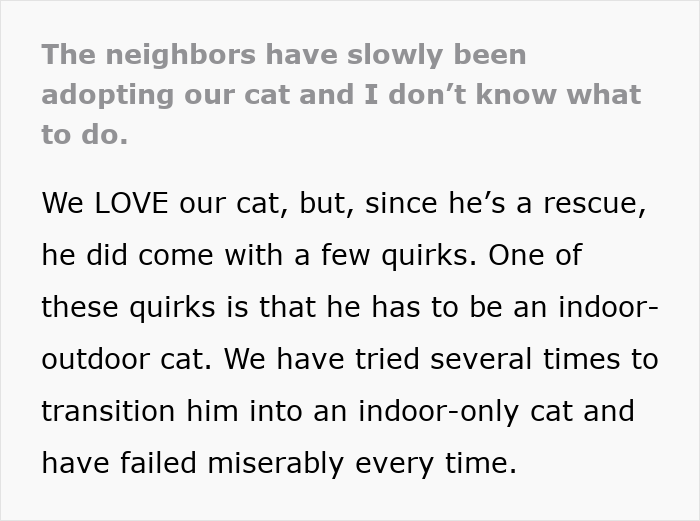Person’s Cat Starts Disappearing For Days, Turns Out The Neighbor Has Been ‘Adopting’ Him Person’s Cat Starts Disappearing For Days, Turns Out The Neighbor Has Been ‘Adopting’ Him