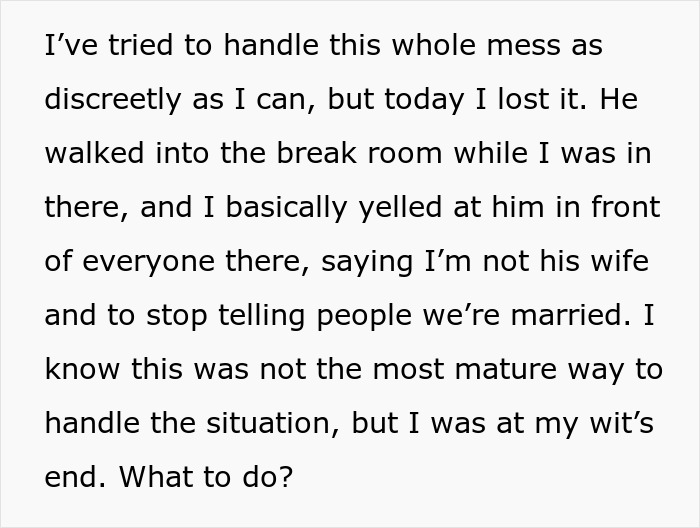 Married Lady Returns From Leave To A Second “Hubby,” Shocked As Coworker Told People They’re Hitched