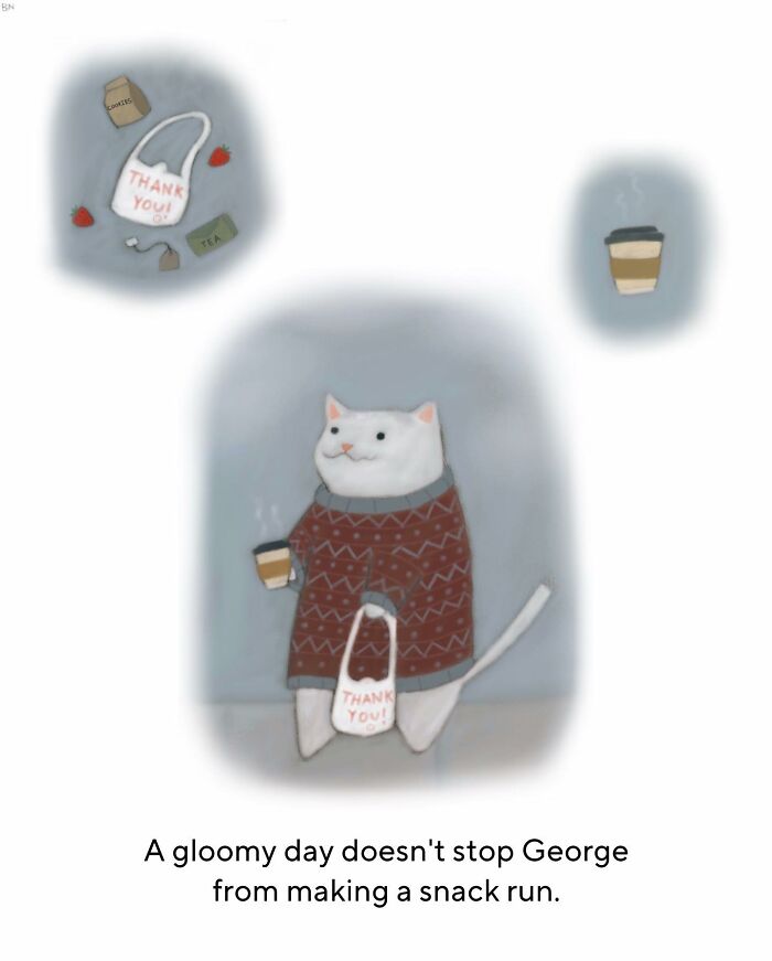This Artist Created 65 Wholesome Cat Illustrations Full Of Subtle Humor And Cozy Vibes