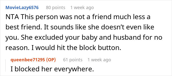 Woman Bans Only Best Friend’s Baby And Husband From Her Engagement Party, Blows Up Their Friendship Woman Bans Only Best Friend’s Baby And Husband From Her Engagement Party, Blows Up Their Friendship