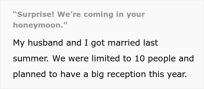 In-Laws Decide To Crash Couple’s Honeymoon: “It’s Going To Be So Fun. Finally A Family Vacation!” In-Laws Decide To Crash Couple’s Honeymoon: “It’s Going To Be So Fun. Finally A Family Vacation!”