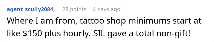 “Ultimate Narcissist”: Woman Gives $100 Off A Tattoo Made By Her As Gift, Mad As SIL Won’t Use It “Ultimate Narcissist”: Woman Gives $100 Off A Tattoo Made By Her As Gift, Mad As SIL Won’t Use It