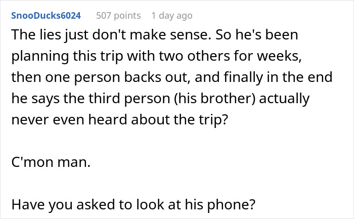 Husband Tells Wife He’s Going On Camping Trip With Bro, She Later Finds Out His Bro Was Home
