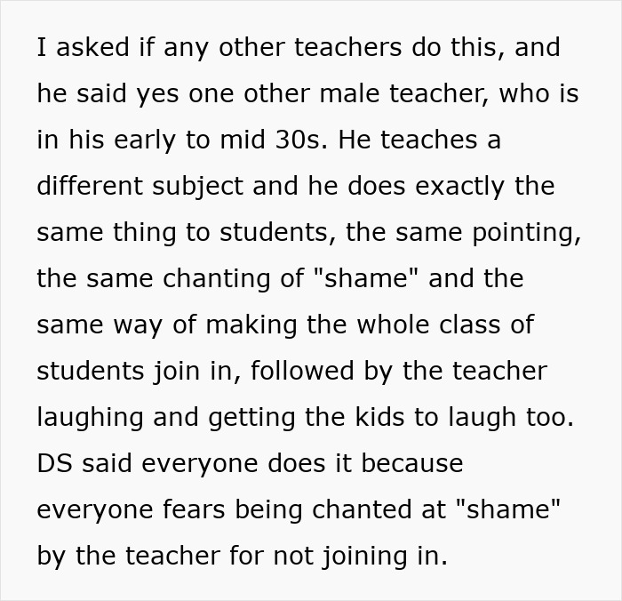 Unhinged Teacher Pushes Group Shaming In Class, Mom Horrified After Son Confesses He Takes Part Too Unhinged Teacher Pushes Group Shaming In Class, Mom Horrified After Son Confesses He Takes Part Too