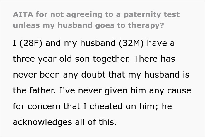 Guy Demands Paternity Test For 3YO Son, Doesn’t Take It Well When Wife Suggest Therapy Instead