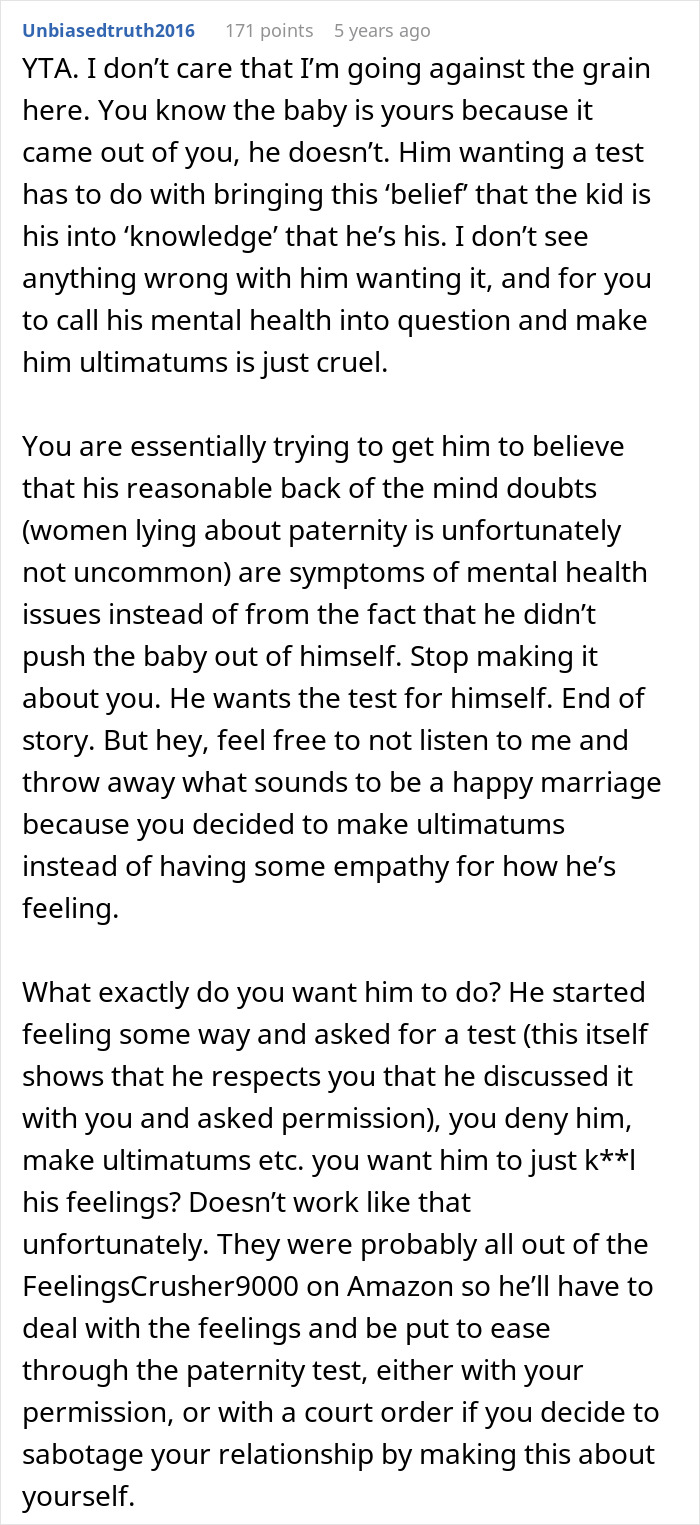 Guy Demands Paternity Test For 3YO Son, Doesn’t Take It Well When Wife Suggest Therapy Instead