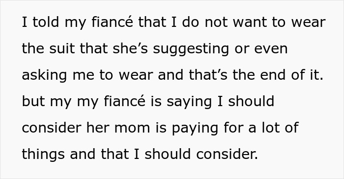 MIL Pays For Wedding, Demands To Control What Everyone Wears: “I Do Not Want To Get Married” MIL Pays For Wedding, Demands To Control What Everyone Wears: “I Do Not Want To Get Married”