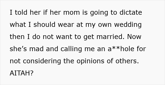 MIL Pays For Wedding, Demands To Control What Everyone Wears: “I Do Not Want To Get Married” MIL Pays For Wedding, Demands To Control What Everyone Wears: “I Do Not Want To Get Married”