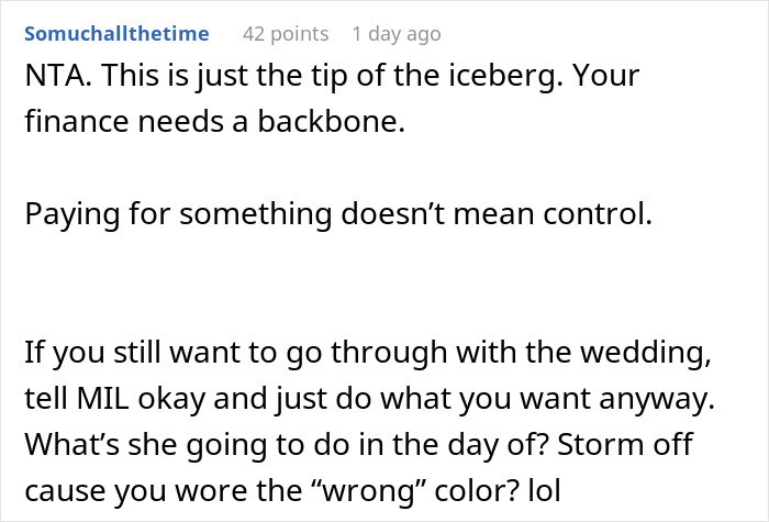MIL Pays For Wedding, Demands To Control What Everyone Wears: “I Do Not Want To Get Married” MIL Pays For Wedding, Demands To Control What Everyone Wears: “I Do Not Want To Get Married”