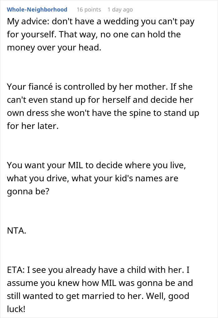 MIL Pays For Wedding, Demands To Control What Everyone Wears: “I Do Not Want To Get Married” MIL Pays For Wedding, Demands To Control What Everyone Wears: “I Do Not Want To Get Married”