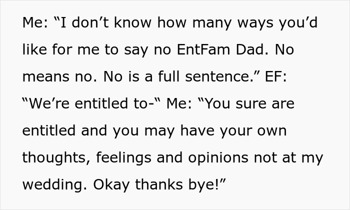 Estranged Relatives Demand Access To Wedding They Were Never Invited To: “No Is A Full Sentence”