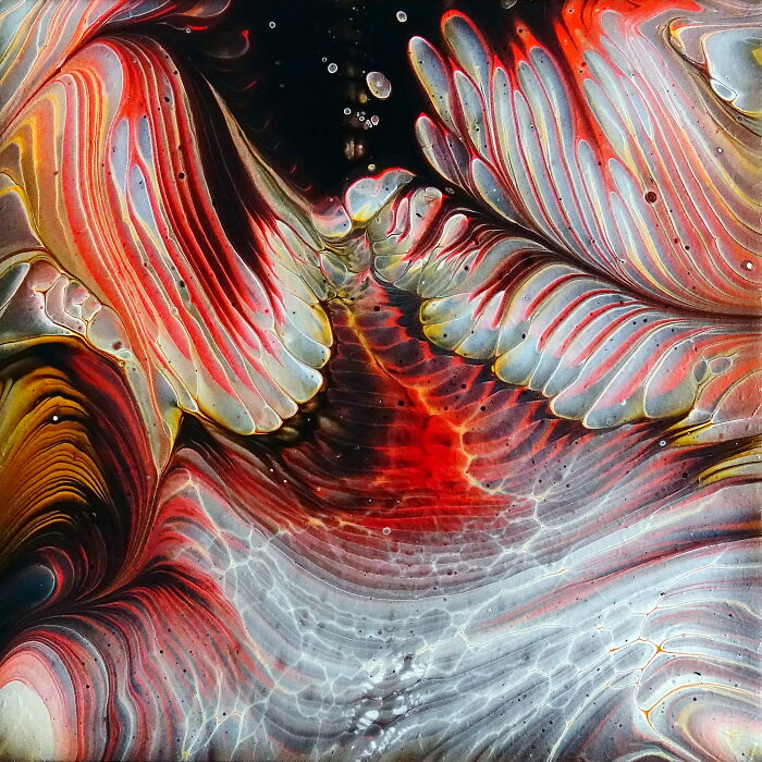 Feathery Straight Acrylic Pour Experiment: Gold, Copper, Black And White Layers (Part 2)