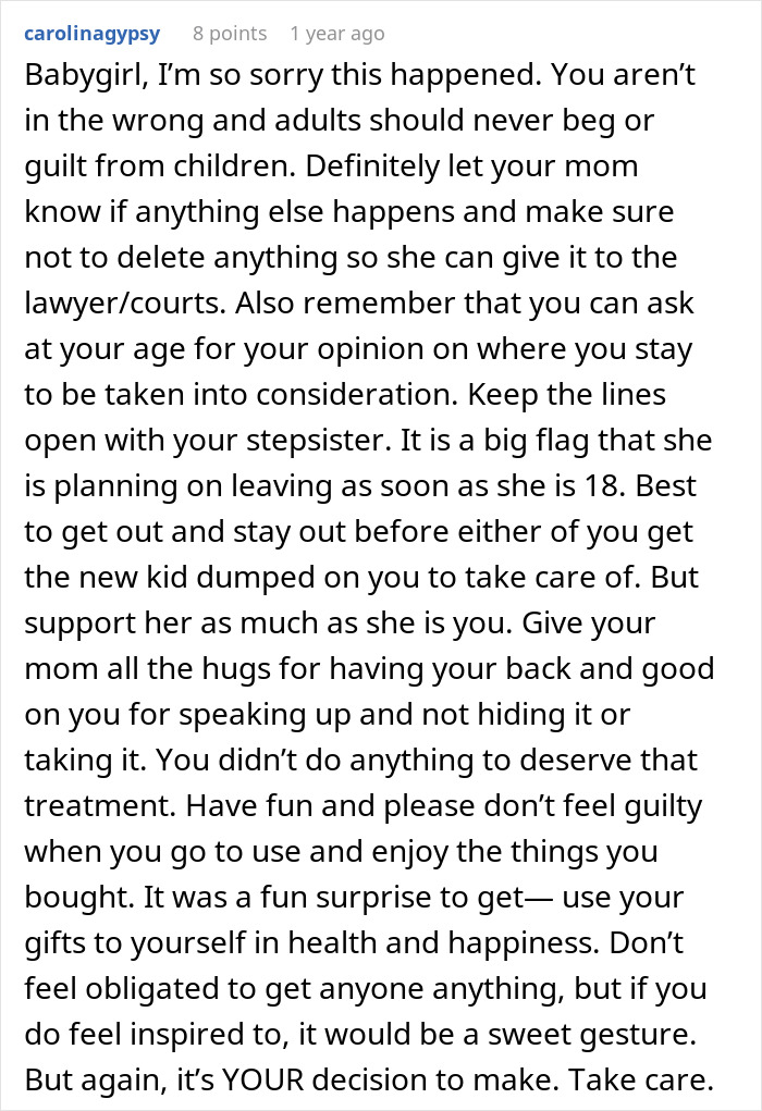 Teen Has Stepsister&rsquo;s Support When Stepmom Calls Her Selfish And Cruel For Spending Money On Herself