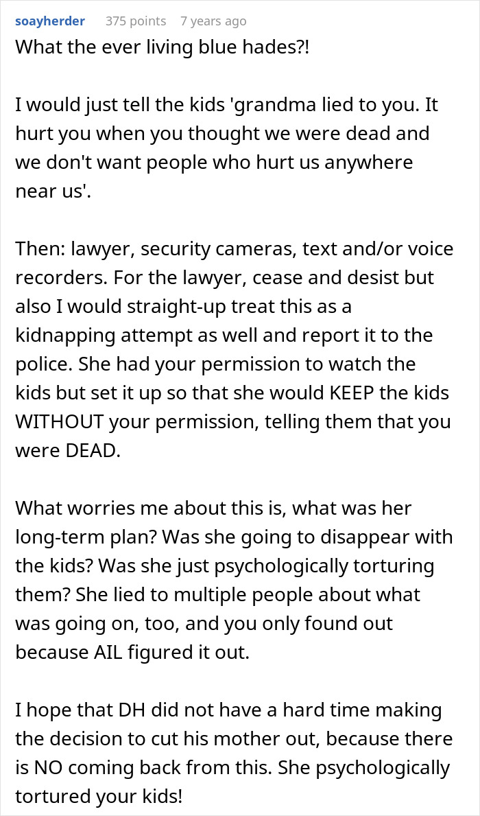 Woman Can’t Believe MIL Convinced Her Kids That She Passed Away While She Was At A Funeral Woman Can’t Believe MIL Convinced Her Kids That She Passed Away While She Was At A Funeral