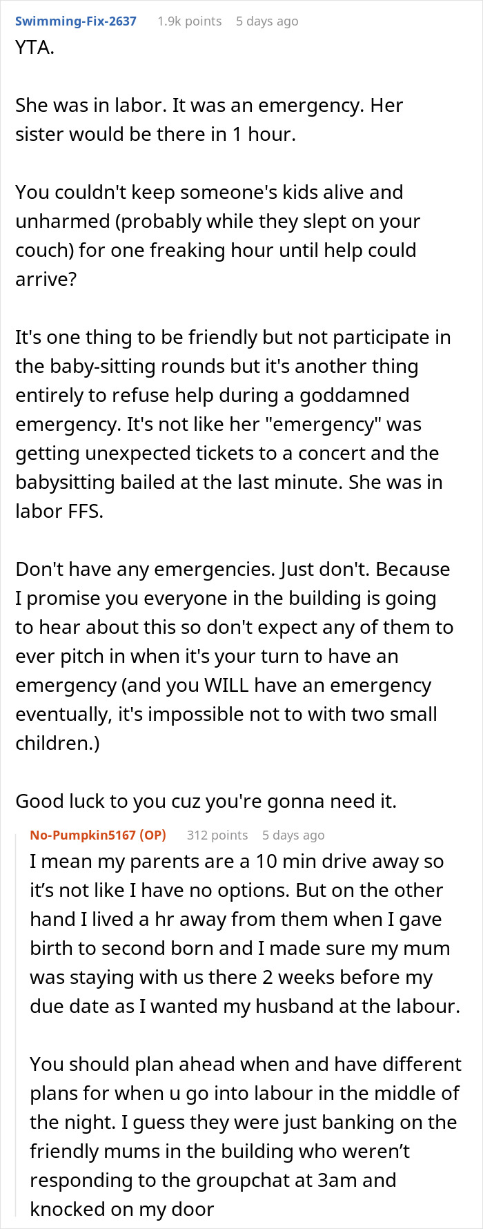 “They Call Me Evil And Rude”: Woman In Labor Is Mad At Neighbor Who Won’t Take Her Kids At 3am